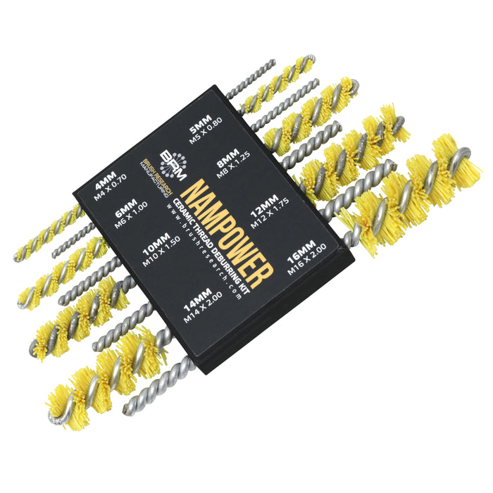NAMPOWER 8-Piece Thread Deburring Brush Kit, Metric Sizes, 120 Grit, Ceramic