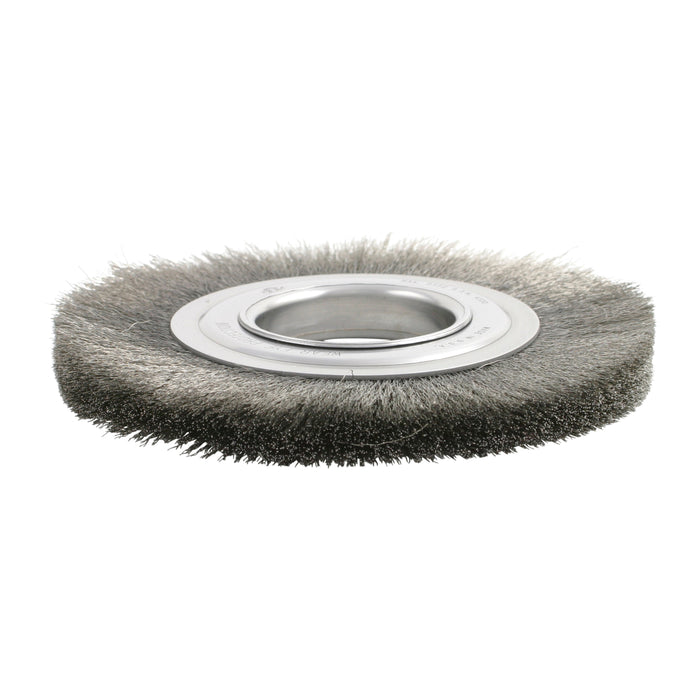 BRM BDM4S06, 4" Dia. Crimped Wire Wheel Brush, .006 SS, 1/2"-3/8" AH, .875" Trim, .375" Face Width
