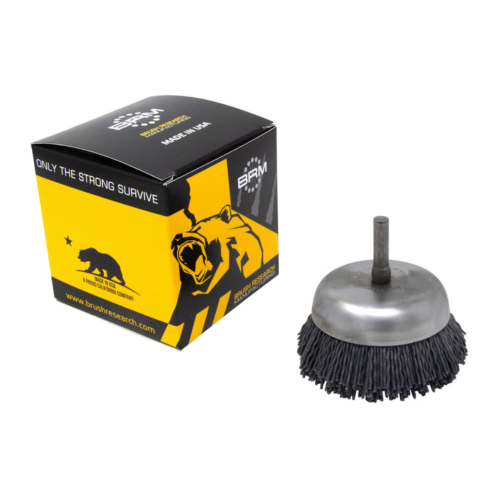 BRM BNH26AY120SC 2.750" Small Dia. Cup Brush, 120 Grit Silicon Carbide, .250" Shank Dia., .750" Trim