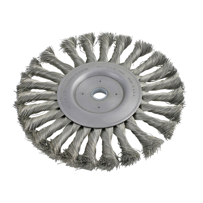 BRM BTS814F, 8" Knotted Wire Wheel, .014 CS, 5/8-1/2" Arbor Hole, 1.687" Trim, .750" Face Width