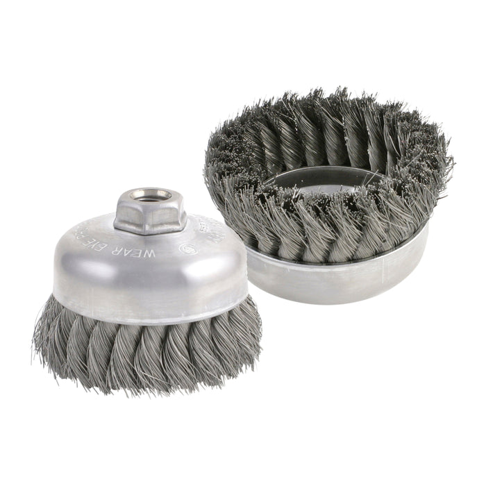 BRM BUS314 Wire Cup Brush 3" diameter, .875" Trim Length, 5/8-11 Arbor Hole, .014 Hi-Temp CS